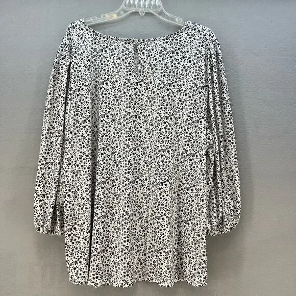 Adrianna Papell Top Women's 3X Black White Floral Print Tunic Flowy Long Sleeve - Picture 2 of 10